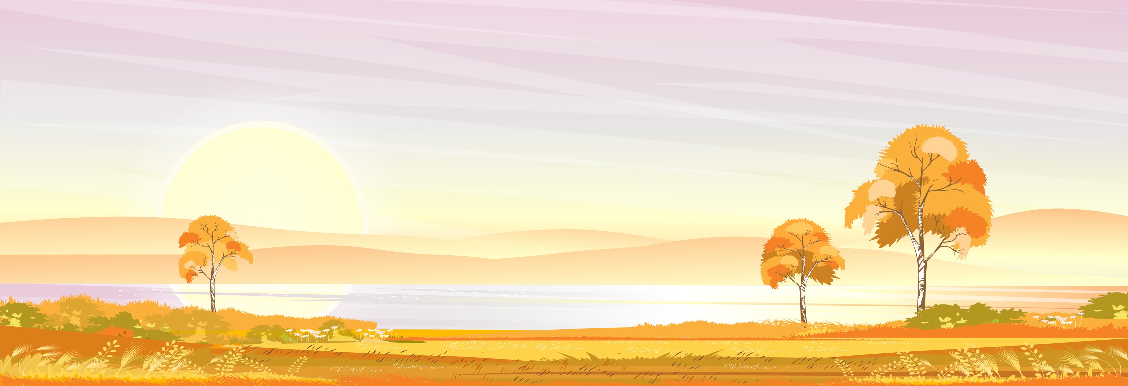 Picturesque Sunset Landscape Illustration